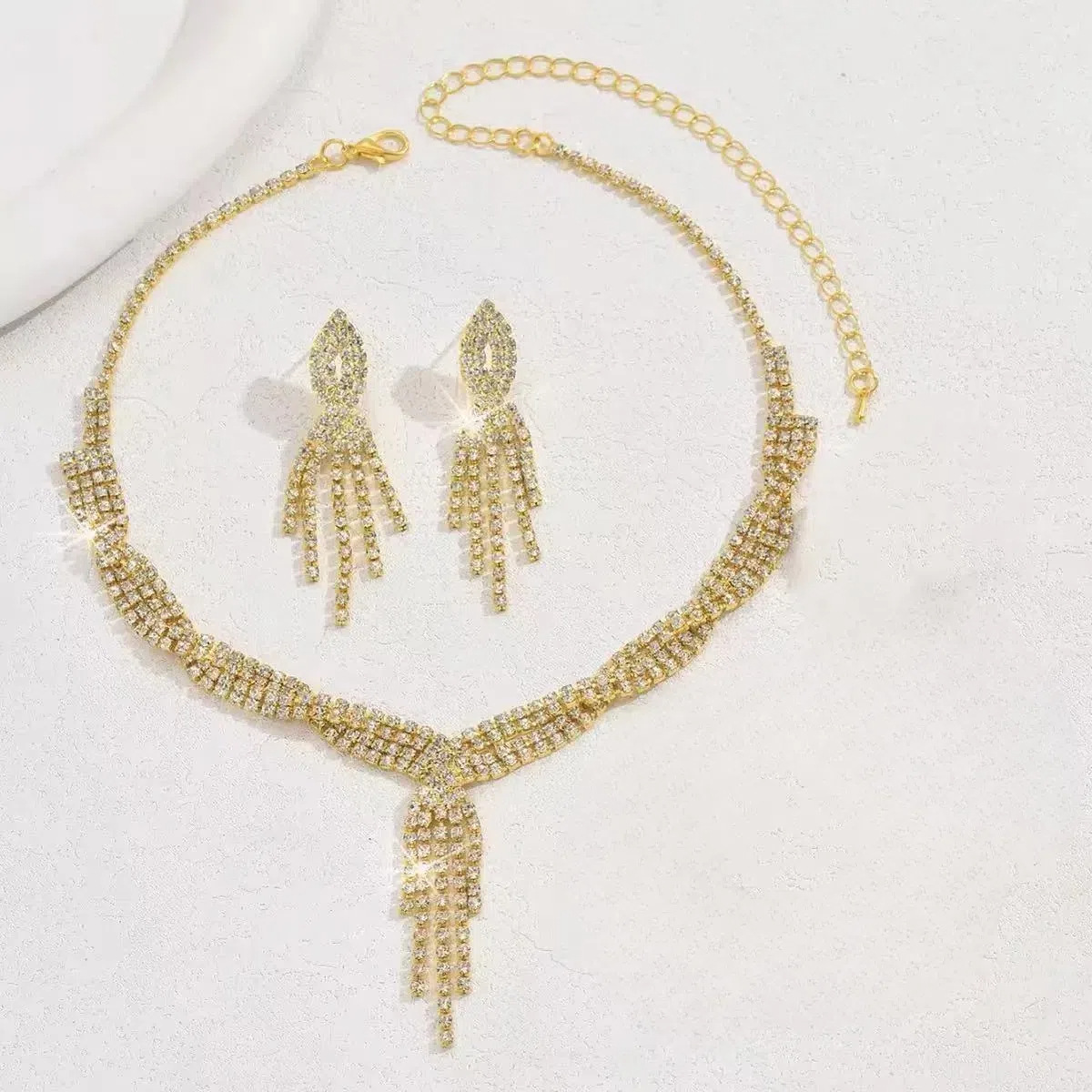 Collar pendientes borla boda joyería traje rhinestone colgante banquete de boda giro vestido de boda accesorios 8673