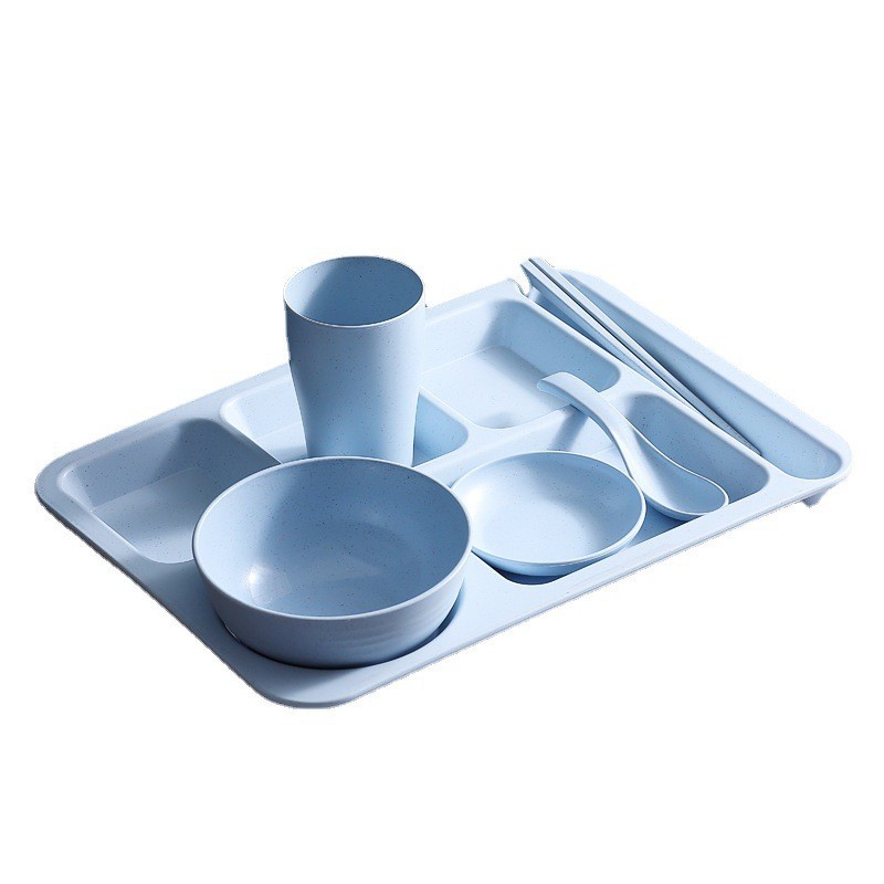 Plato de paja de trigo para adultos conjunto de seis piezas separado plato grande Arroz Tazón Cuchara Taza placa traje cantina estudiante engrosamiento image 6
