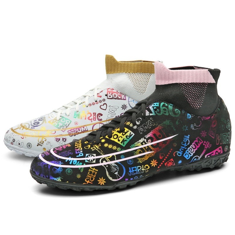 2023 más tamaño nuevo graffiti cómodo zapatos de fútbol de los hombres transpirable de alta superior roto zapatos de fútbol zapatos de entrenamiento de hierba