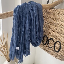 秋季新款棉麻自然皱复古风韩版纯色超大文艺棉披肩沙滩百搭围巾女