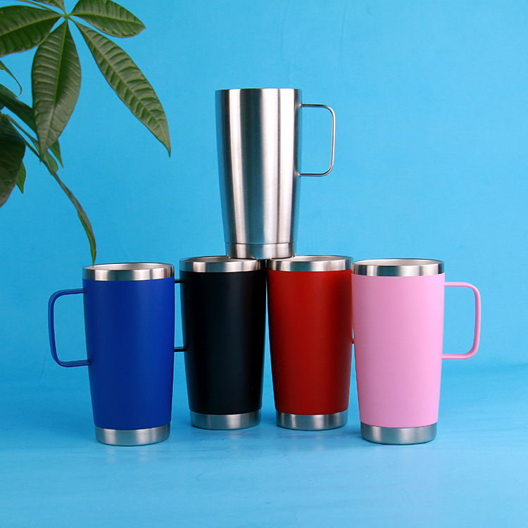 Transfronterizo doble vacío de acero inoxidable taza de agua aislante taza de café de oficina de negocios mango portátil taza de café image 2