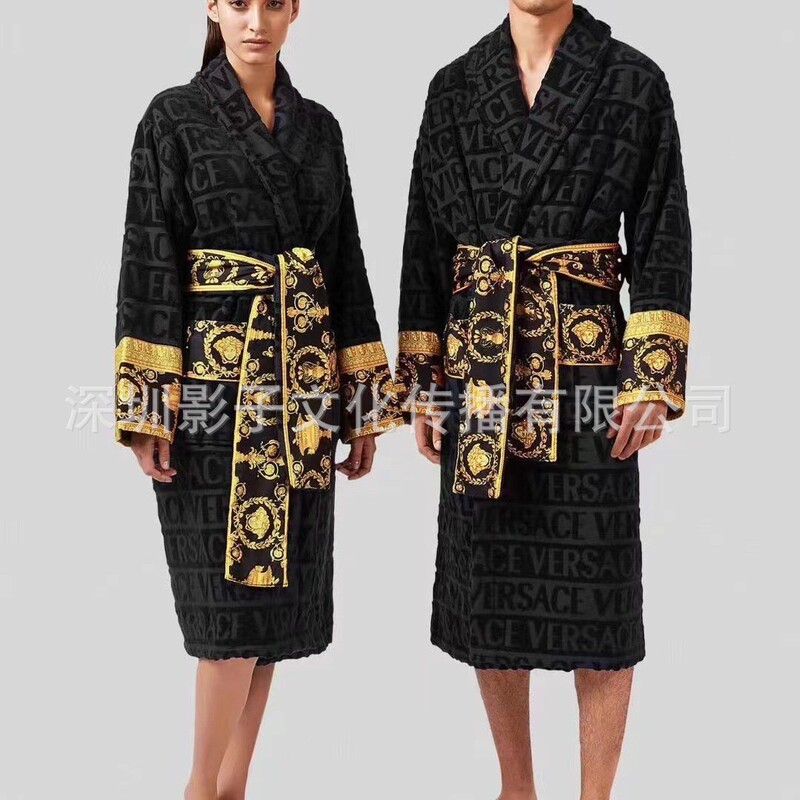 Cross-border pure cotton bathrobe absorbent towel material for couple men and women Four Seasons universal bathrobe nightgown long quick-drying winter black Cross-border pure cotton bathrobe absorbent towel material for couple men and women Four Seasons universal bathrobe nightgown long quick-drying winter black