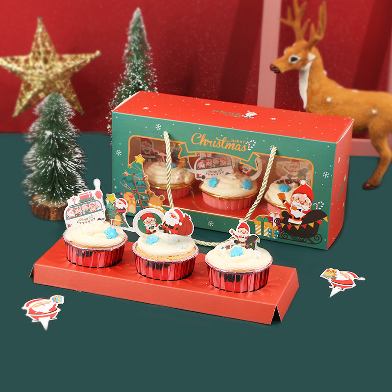 3-piece cupcake box Christmas cupcake packaging box Christmas Eve portable window muffin box handmade gift