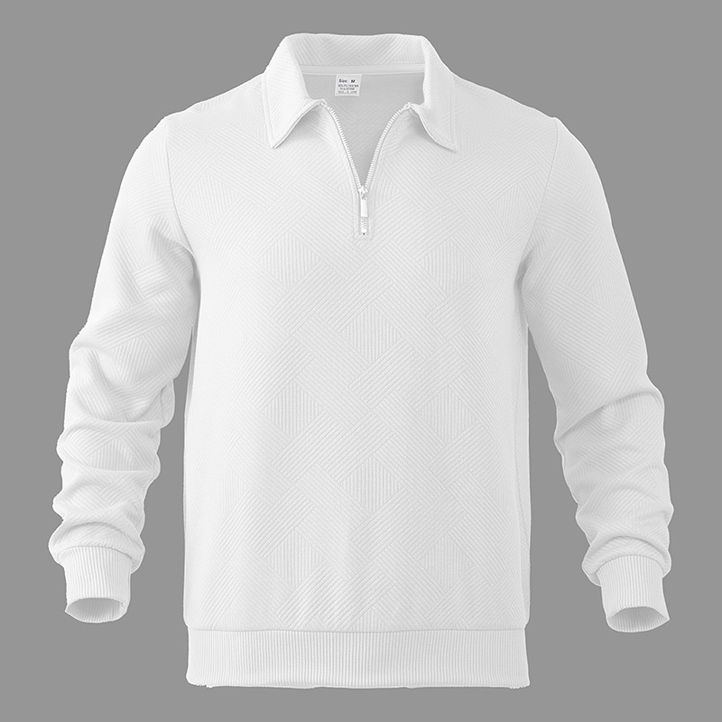 Men's Half-zip Jacquard Polo Sweatshirt With Turn-down Collar_voghion.com