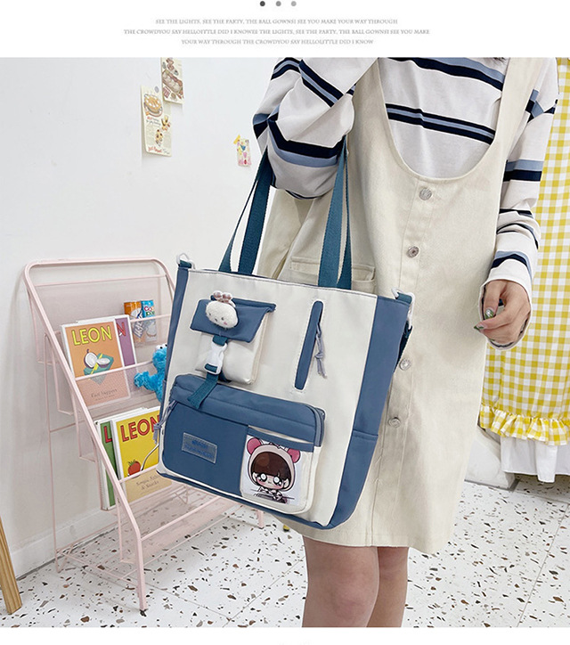 Canvas bag, large-capacity crossbody bag for women, Japanese and Korean version single-shoulder bag, student class tutorial bag, versatile ins trendy book undefined