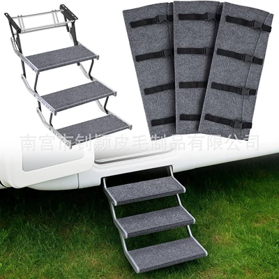 Striped Rv Step Mat Protective Pad Rv Camper Anti-Slip and Dirt-Resistant Step Mat Rv Step Mat (Avtomobil döşəmə paspasları) - classic-gray-premium-thickened-4545cm