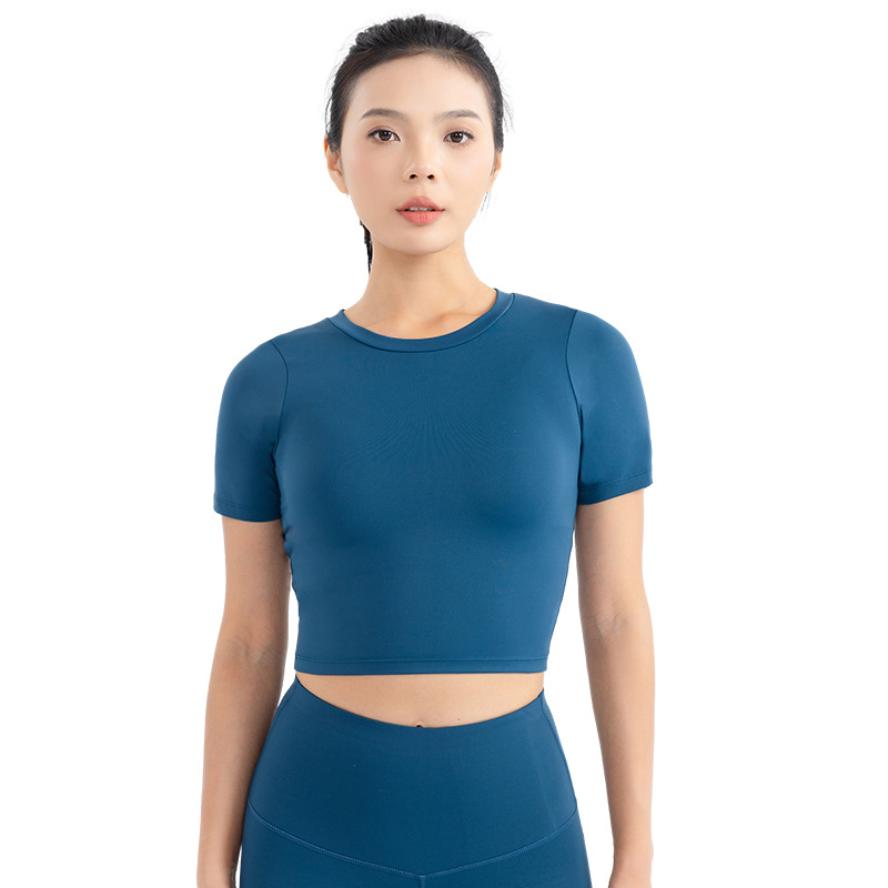 Deportes de manga corta de las mujeres SLIM-Fit apretado yoga Top running fitness entrenamiento camiseta desnuda transpirable espalda ropa de fitness