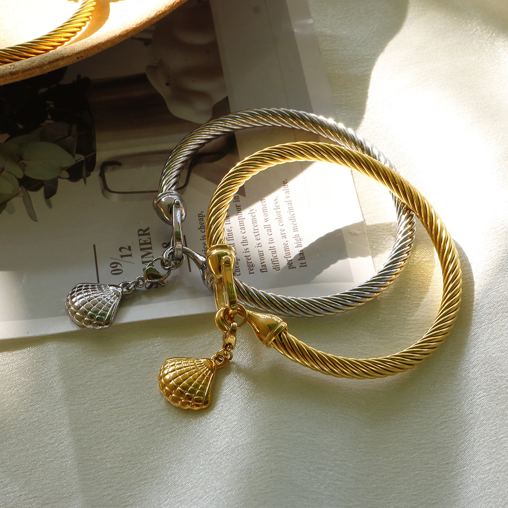 Bangle Classification Titanium Steel Chain Material Marine Style Starfish Heart Shape Shell Titanium Steel Bangle In Bulk