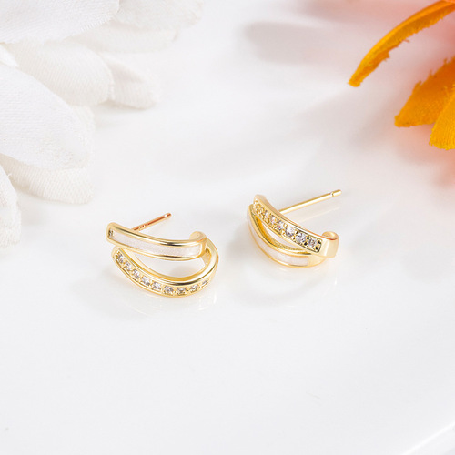 Flash diamond oil-drip double-layer earrings for women Japanese and Korean temperament earrings French niche light luxury earrings high-end 