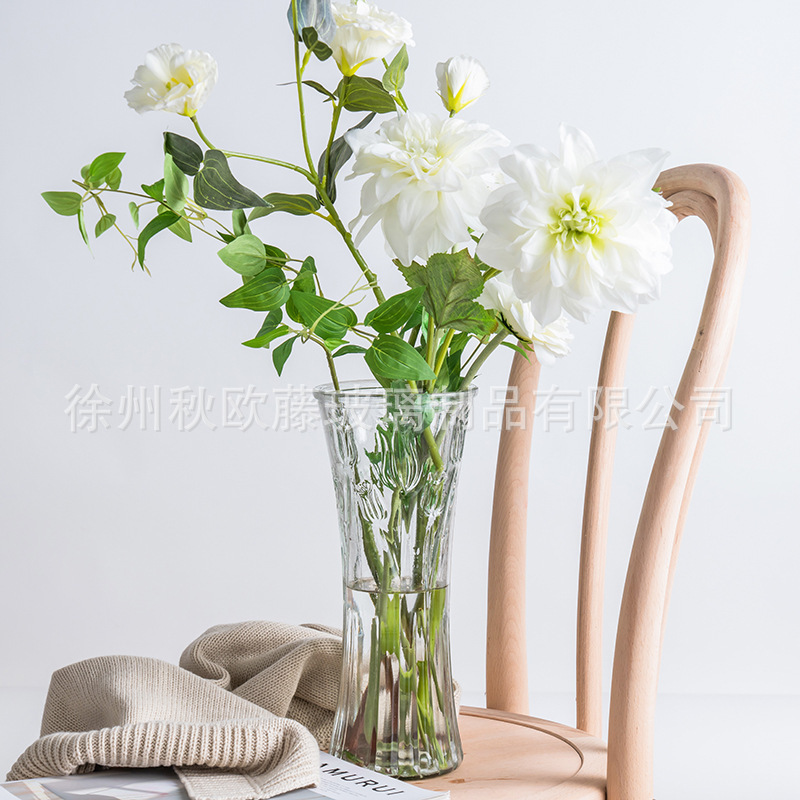 Jarrón de Vidrio Estilo Bambú de la Fortuna, Maceta Hidropónica, Adorno Estilo Ins, Jarrón Recto Grande de Alta Gama para Decoración del Hogar