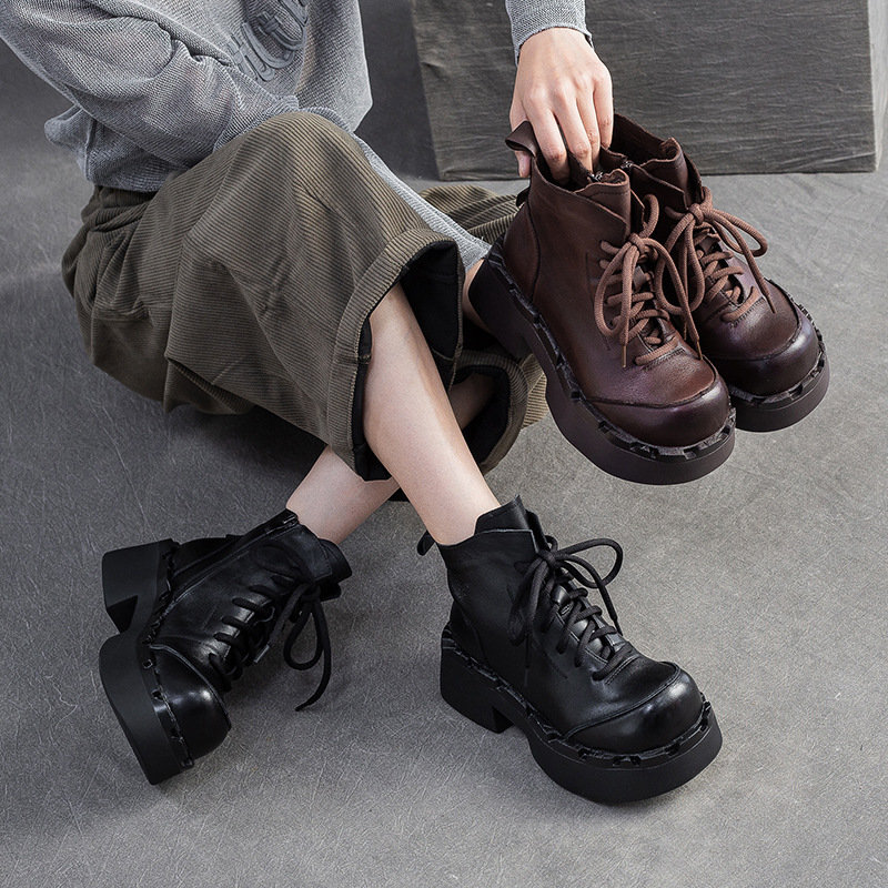 杰骤2025冬季新款复古大头增高厚底马丁靴个性时尚百搭舒适潮女鞋