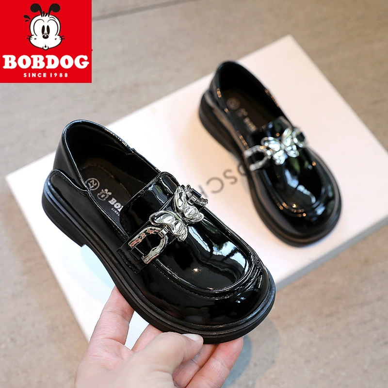 Маленькие кожаные туфли для девочек Babus 2025 весна осень новый детский черный мягкий фон одиночные туфли для маленьких детей