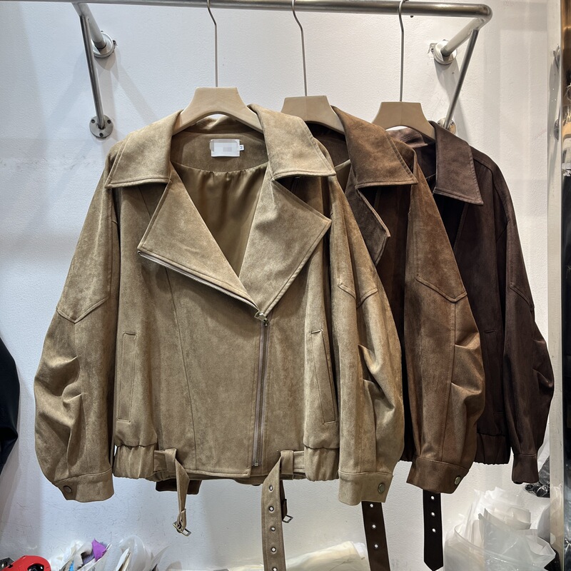 2026 Spring Suede Workwear Jacket Fashion Loose Biker Jacket Trendy