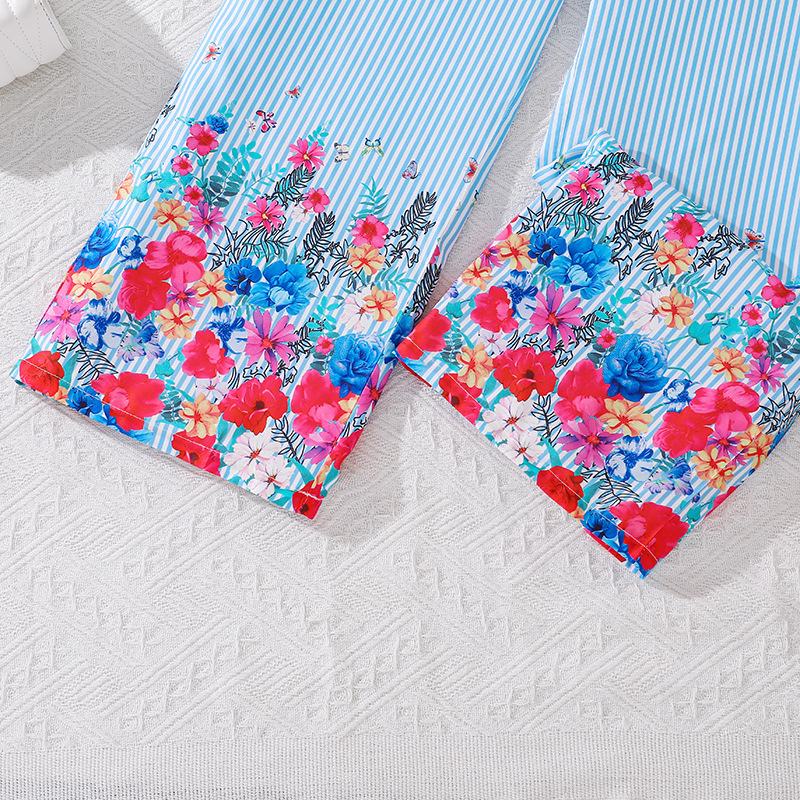 Mädchen Set Mit Gestreiftem Oberteil Und Floraler Hose_voghion.com