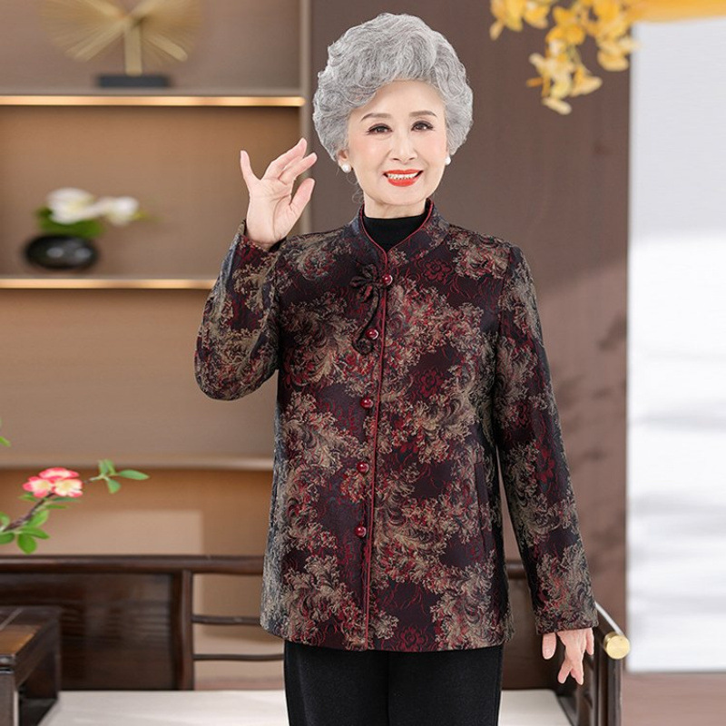 中老年人女装春秋立领外套老太太衣服宽松上衣妈妈装洋气过年褂子|undefined