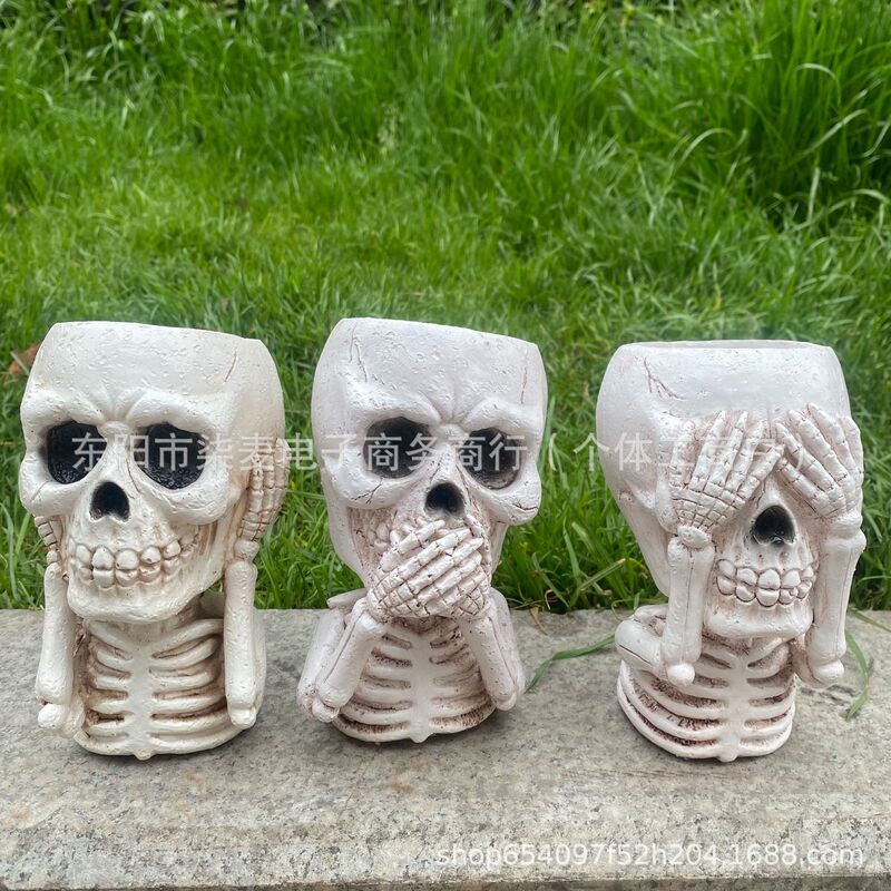 New Halloween Horror Skull Succulent Planter Decoration for Outdoor Balcony, Creative Simple Modern Potted Plant Ornament