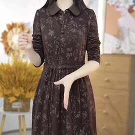 木兰精纺连衣裙2025春季新款碎花系带减龄显瘦优雅礼服裙子女