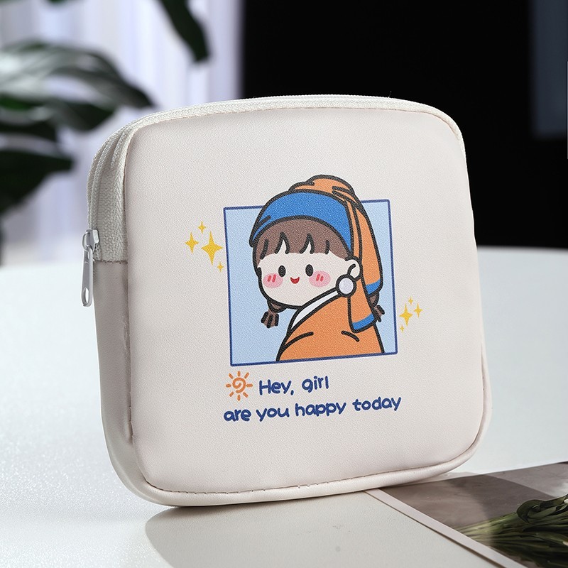 可爱印花卫生巾收纳包女生便携姨妈巾包学生生理期大容量PU月事包|undefined