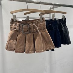 韓国風ハイウエスト年齢軽減デニムスカート女性用春夏新作ファッショナブルで多用途な痩身Aラインプリーツスカート