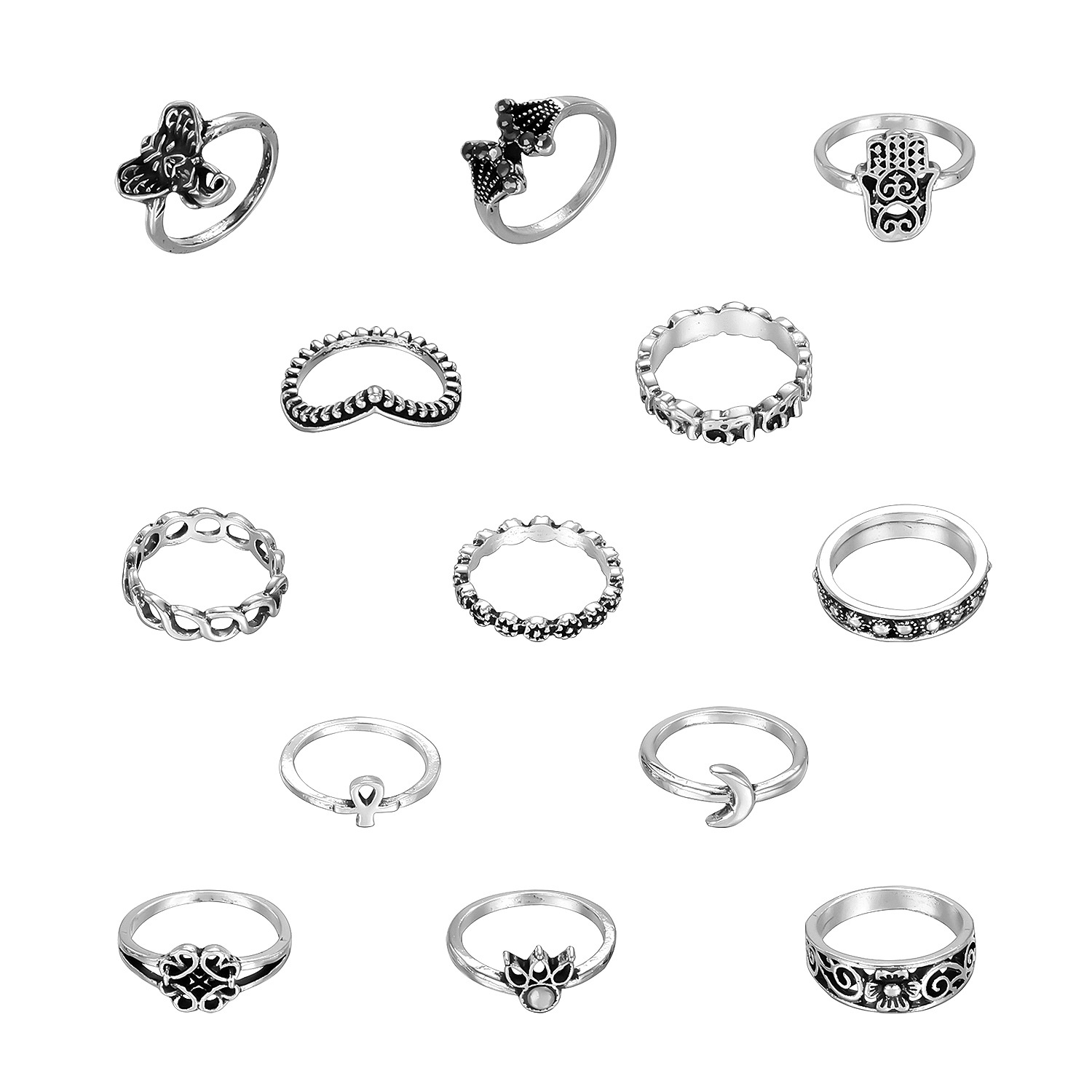 Simple Crown Cross Joint Ring 15 Piece Set display picture 10