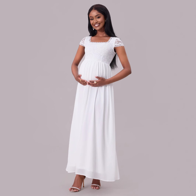 Cross-border Women's dress Amazon Elegant Long Wedding Banquet Off-shoulder White Wedding Dress Maternity Dress