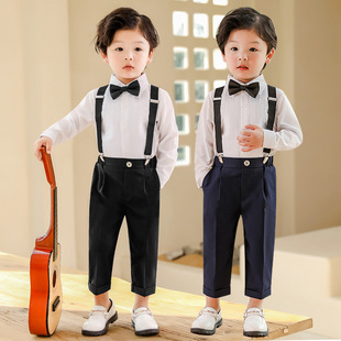 Boys' suspenders suit summer British children's suit performance performance suit host dress long sleeve trousers