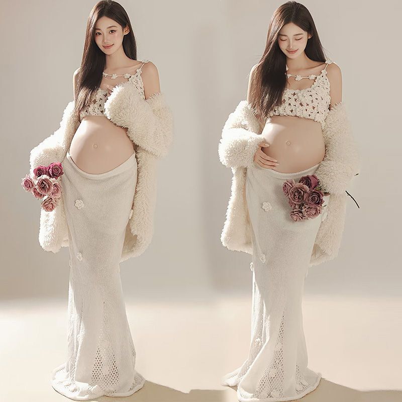 2923 Autumn and Winter New Photo Studio Pregnant Women Photo Clothing Lazy Sweater Three-Dimensional Knitted Flower Suit