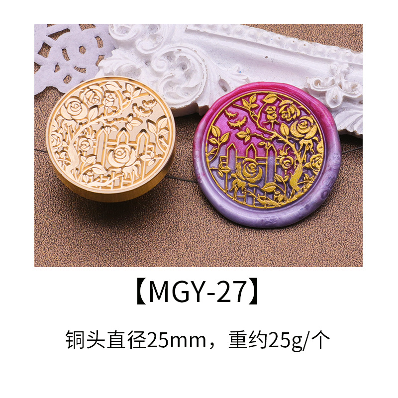 Cabezal de sello de pintura de fuego europea, serie de jardín de rosas, pintura de fuego, cabeza de cobre, sobre, cera de sellado, producto terminado, cabezal de impresión de imagen listo