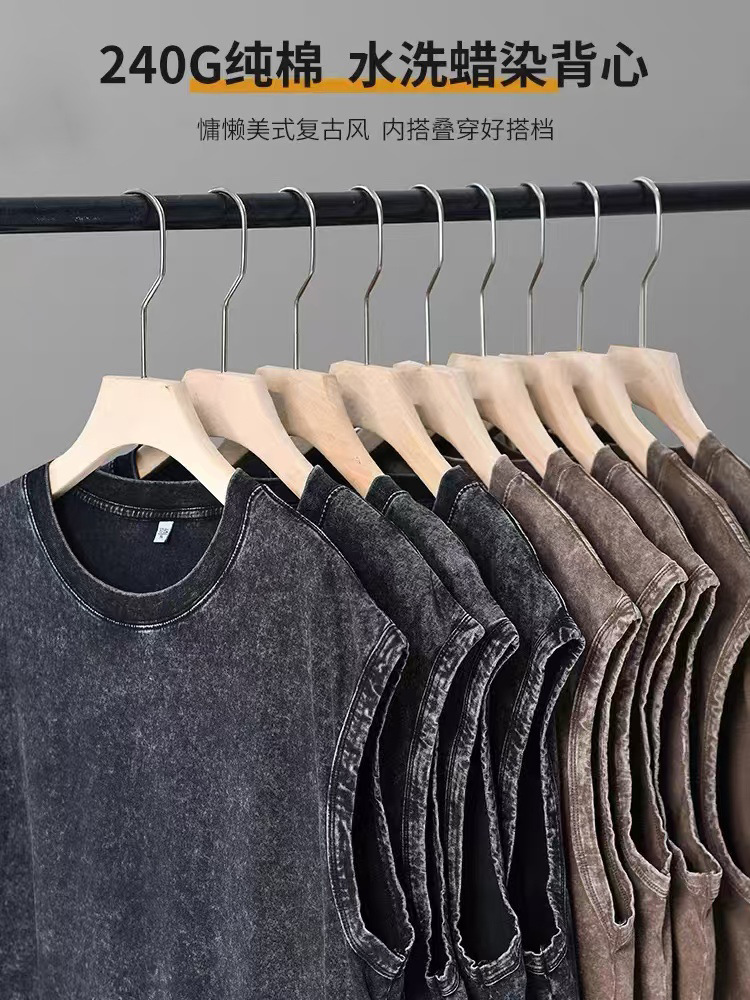 240g chaleco de hombro de algodón americano marca de moda de verano de color sólido lavado con agua para hacer camisetas sin mangas viejas