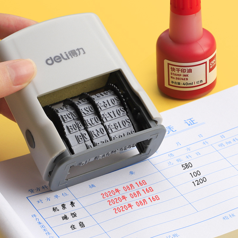 Deli máquina de codificación de fecha de producción ajustable año Mes Día manual impresora de inyección de tinta de mano retorno automático