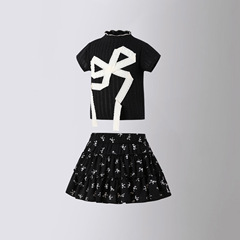 Girls' French Sweet Style Black Floral Skirt Ruffled Waistband Slimming Casual A-Line Short Skirt 