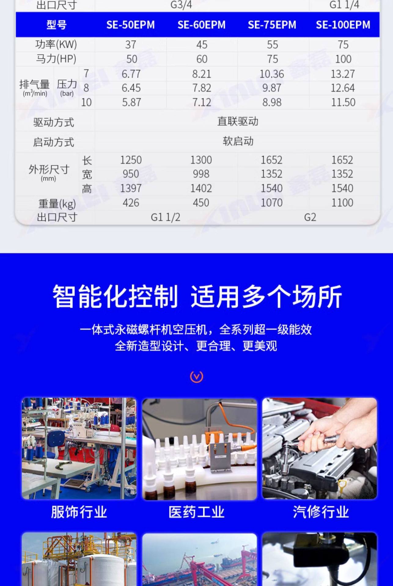 Xinlei Permanent Magnet Variable Frequency Screw Air Compressor 7.5/15/22/37/75KW Industrial Grade Silent Oil-Free Air Pump