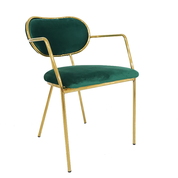 Silla de comedor de respaldo de hierro forjado escandinavo lujoso simple red dorada manicure maquillaje silla de restaurante silla de café