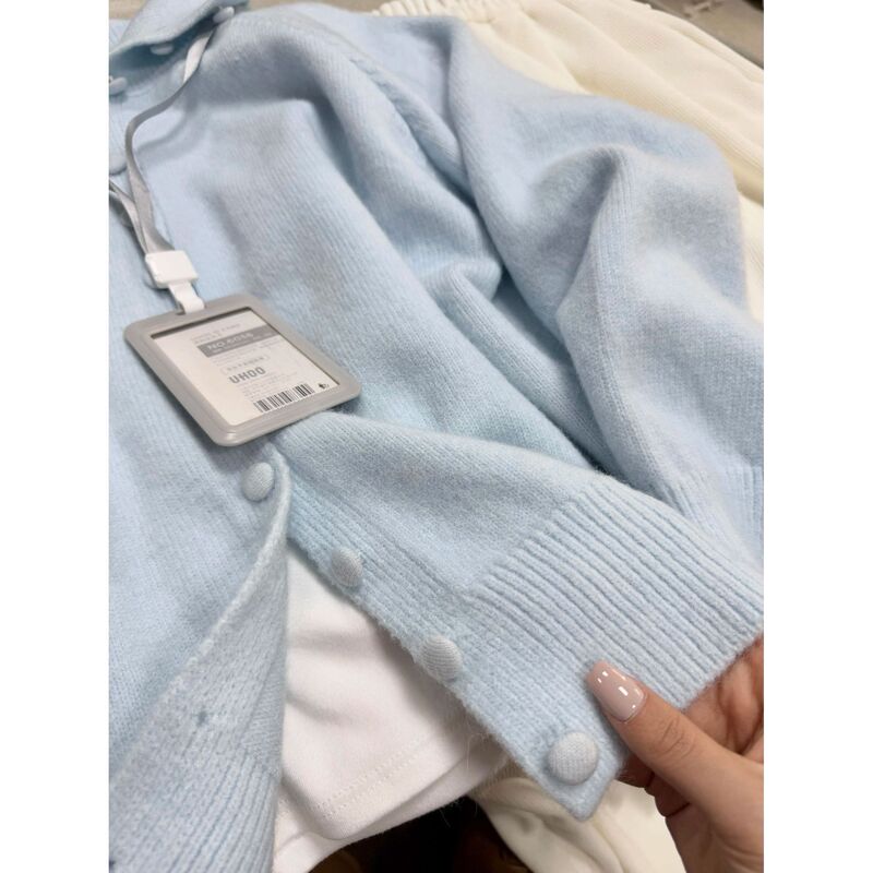 秋冬流行韩版上衣女polo翻领毛衣单排扣外套气质软糯高领针织开衫|undefined
