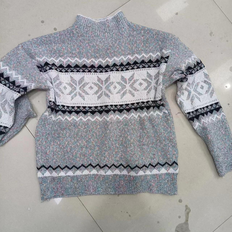 Autumn and Winter New European and American Foreign Trade Christmas Knitwear Pullover Amazon Round Neck Snowflake Loose Sweater for Women