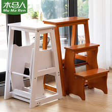 加厚实木梯凳多功能梯子椅子凳子两用室内客厅小型家用折叠三步梯