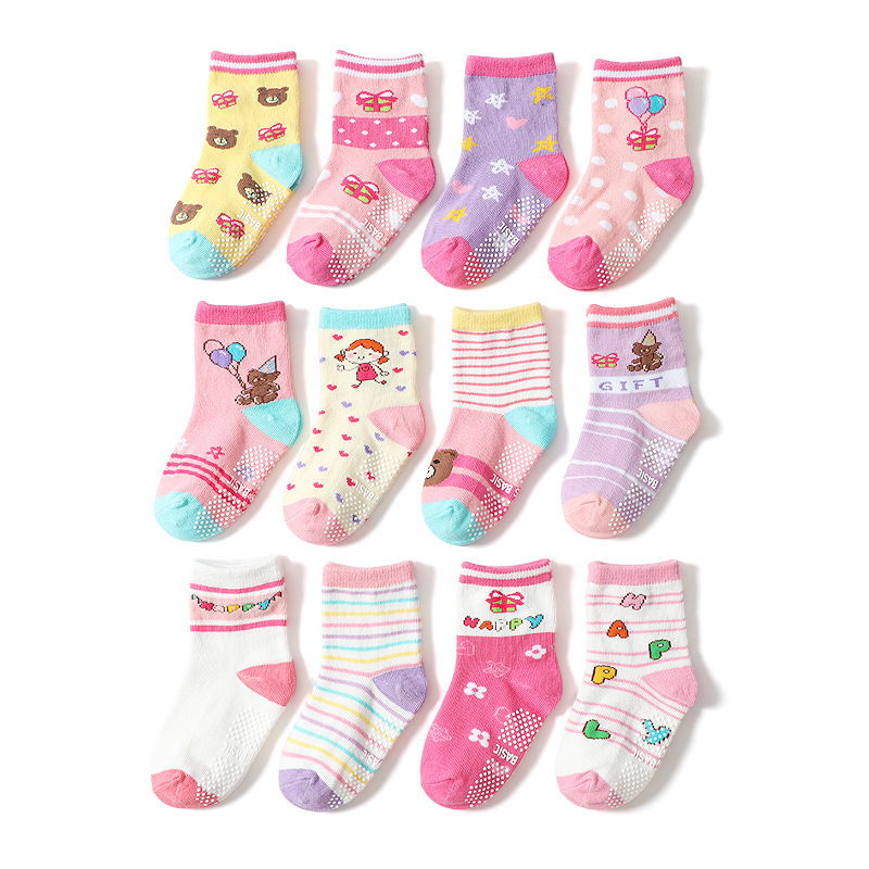 Nuevos Productos Primavera/Verano 2025 Calcetines Infantiles de Dibujos Animados de Amazon Calcetines Antideslizantes para Niños Serie Rosa Calcetines para Niñas Venta al por Mayor