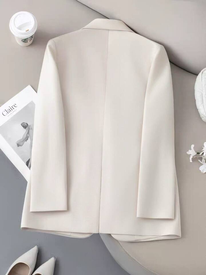 Áo vest nữ dài tay cổ vest một hàng cúc phong cách thanh lịch — Màu trắng ngà, màu đen chi tiết 7