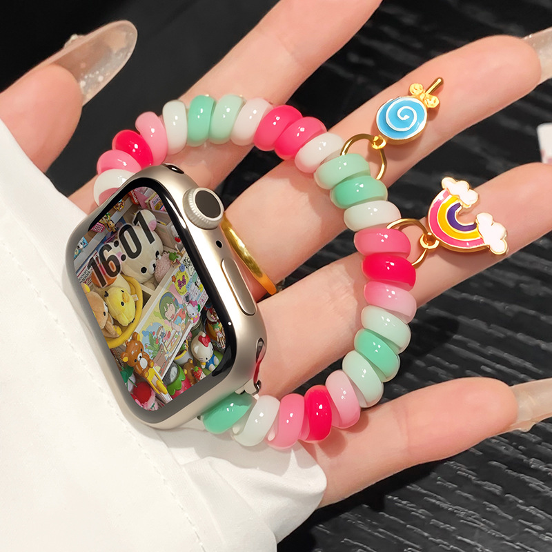 Suitable for Apple Watch Strap Dopamine Phone Line iWatch Strap Strap Creative Female Elastic Hair Band Wristband