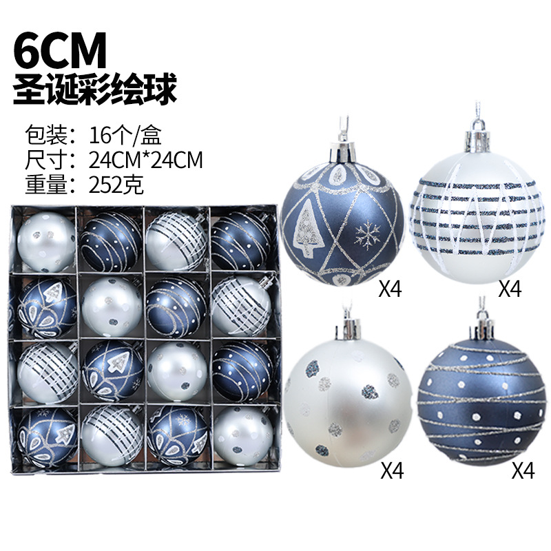 Nuevos productos transfronterizos decoraciones navideñas 16 bolas pintadas oro rojo rojo blanco 6cm colgante de árbol de bolas de plástico galvanizado image 14