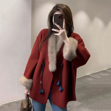 红色战袍毛毛新中式呢子大衣女26春季高级感短款超好看毛呢外套冬