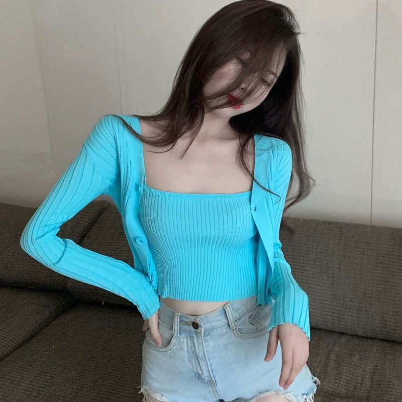 Новый летний тонкий вязаный кардиган из ледяного шелка с длинными рукавами солнцезащитный шаль короткий топ кондиционер сплошной цвет маленький пиджак