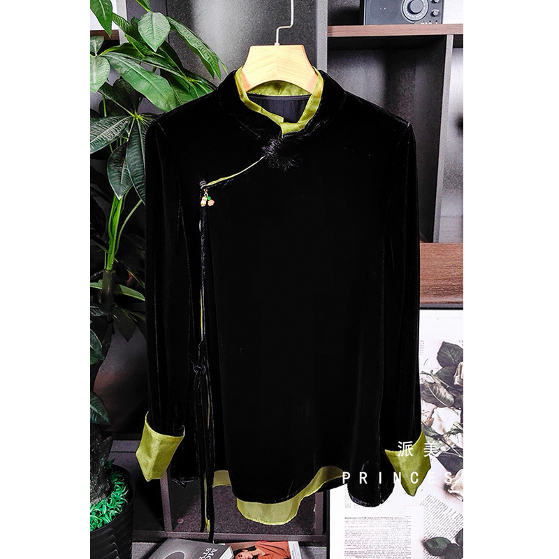 122 Black Silk Velvet Chinese-Style Shirt for Women, Sizes m L Xl, Direct from the Manufacturer, No Returns or Exchanges!