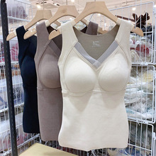 石墨烯德绒加绒加厚保暖背心女2024新款秋冬季无痕带胸垫一体内衣