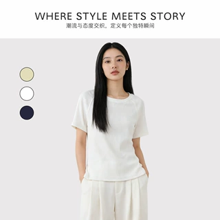 纯色短袖女夏季简约休闲圆领T恤罗纹插肩上衣显瘦女装