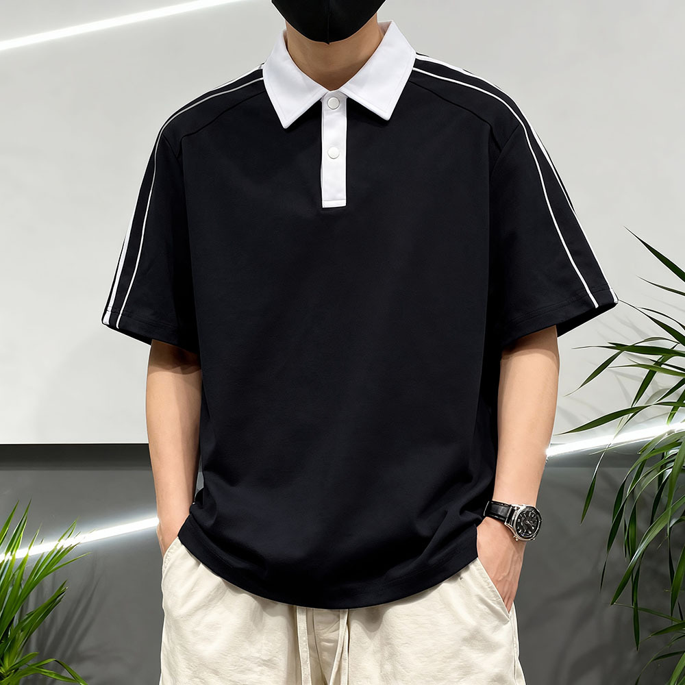 Button-Collar Short-Sleeved Polo Shirt for Men, Trendy Brand Casual Lapel Short-Sleeved T-Shirt, Loose Polo Shirt Wholesale Custom Logo