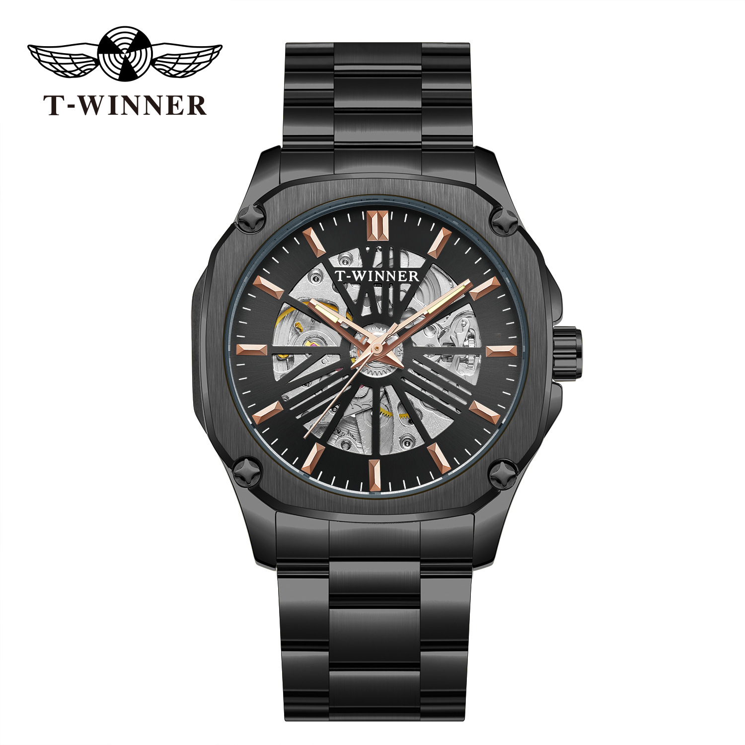 T-WINNER8216 nueva correa de aleación reloj mecánico automático reloj de moda de negocios impermeable para hombres