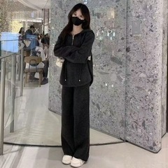 休闲运动服套装女春秋季新款韩版宽松显瘦纯色连帽卫衣时尚两件套