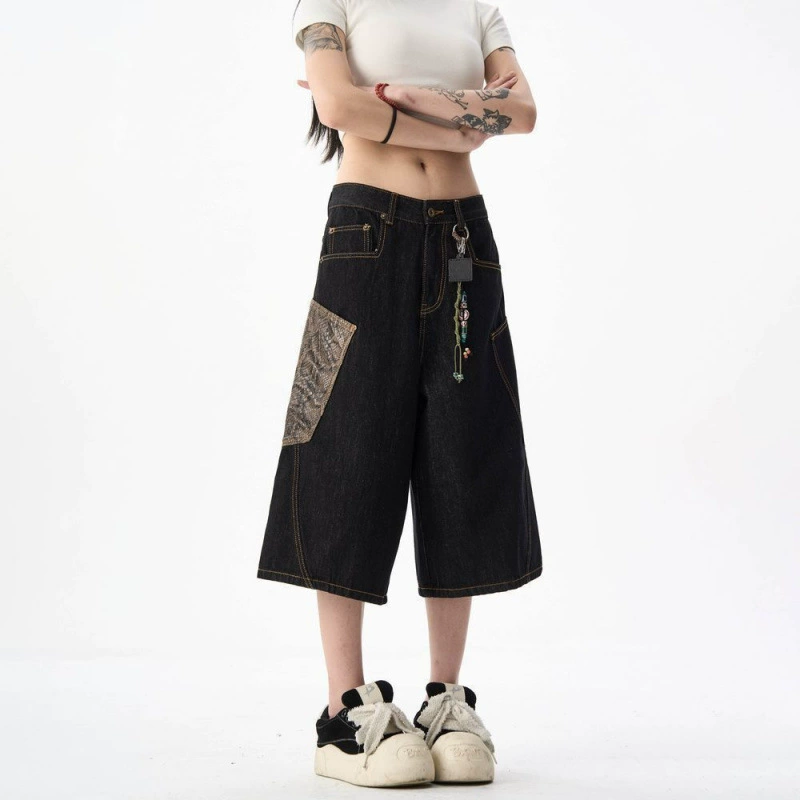 Свободные чёрные джинсы-штаны унисекс, широкие, 2 модели (machete/cropped), XS–2XL