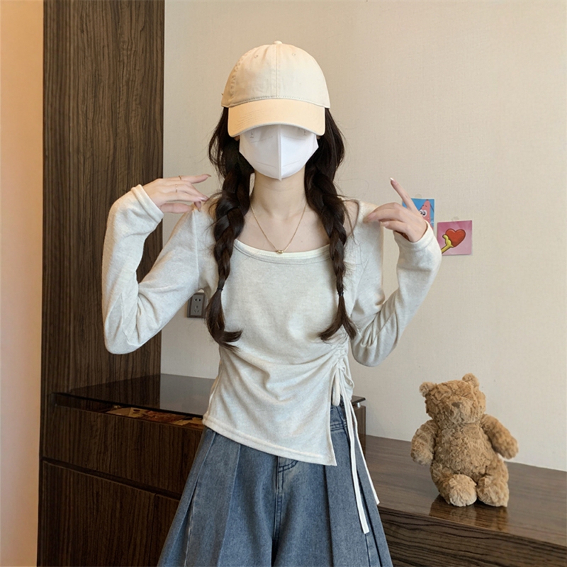 不规则假两件打底衫女早秋仿皮草内搭短款毛衣浅色miu小个子上衣|undefined
